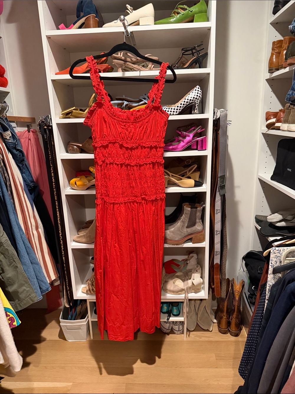 Doen Marianne Organic Poplin Cotton Red Dress with Smocked Bodice - Picture 7 of 9